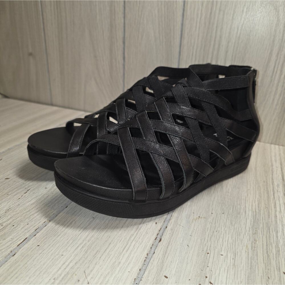Eileen Fish Airy Wedge Black Leather Gladiator Sandals Platform Womens Size 9